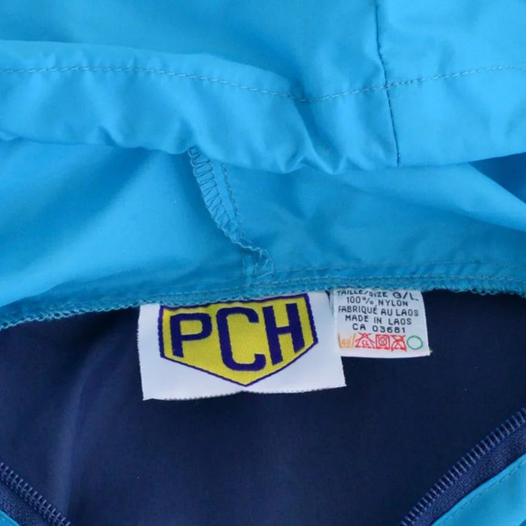 Vintage  Pch Teal Navy Waterproof Nylon Hooded Half Zip Windbreaker Jacket G/L - Picture 10 of 10